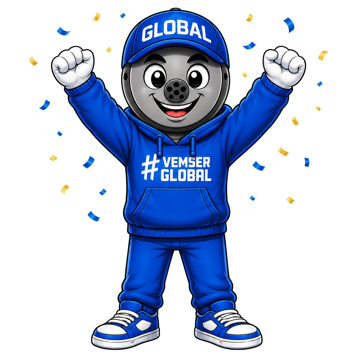Mascote da Global comemorando